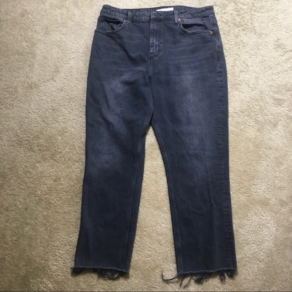Topshop Straight Jeans Moto High Rise Raw Hem Gray - Picture 5 of 9